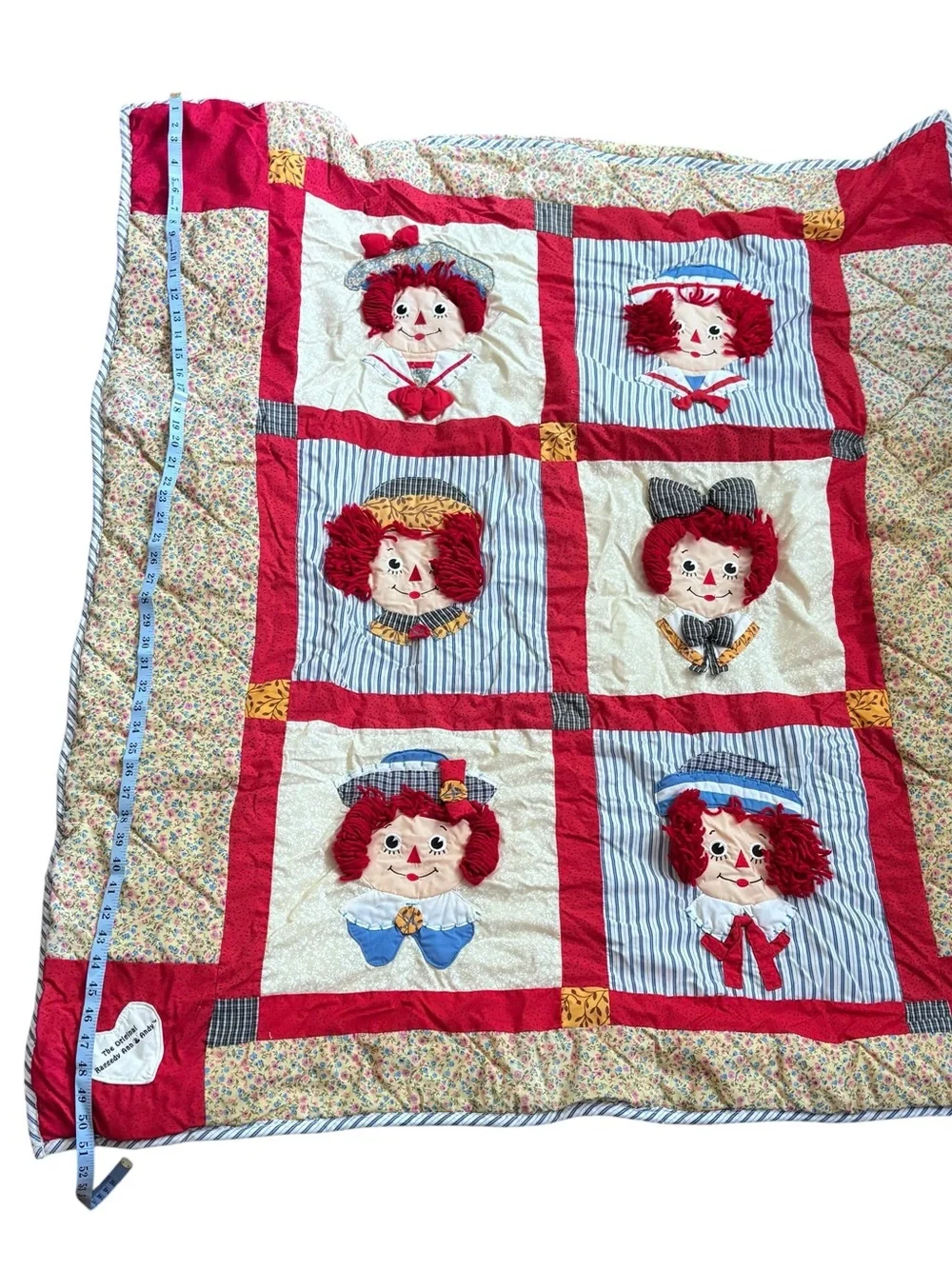 Vintage Raggedy Ann & Andy Nursery Quilt Throw Blanket 44x50 Applause